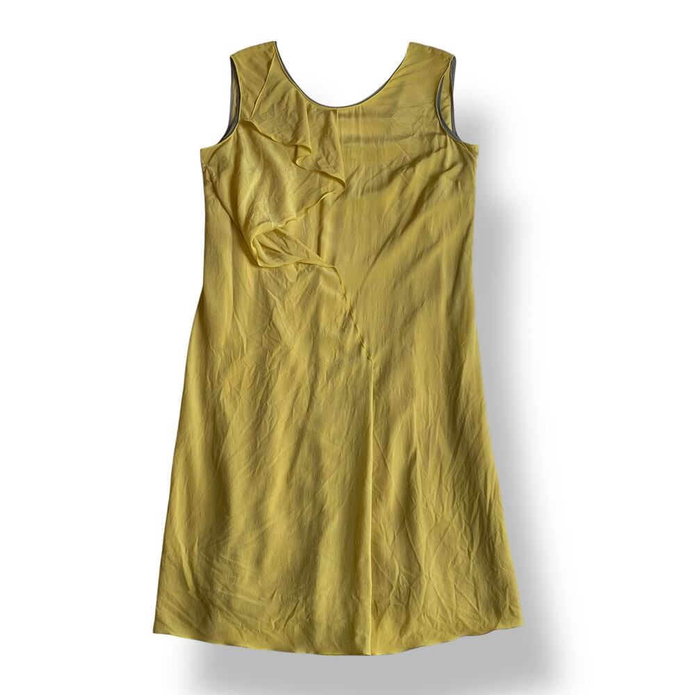 Costume National Ecru Yellow Ruffled Italian Silk‎ Mini Dress Size EUR 48